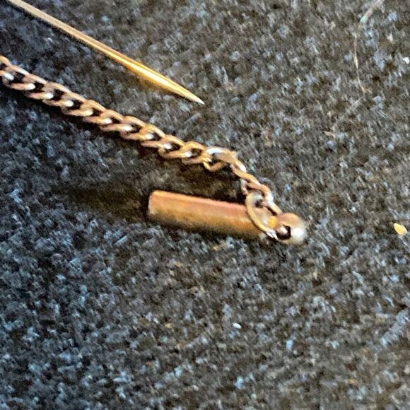 Brooch vintage stick pen type faux pearl and rhinestone - Picture 4 of 5